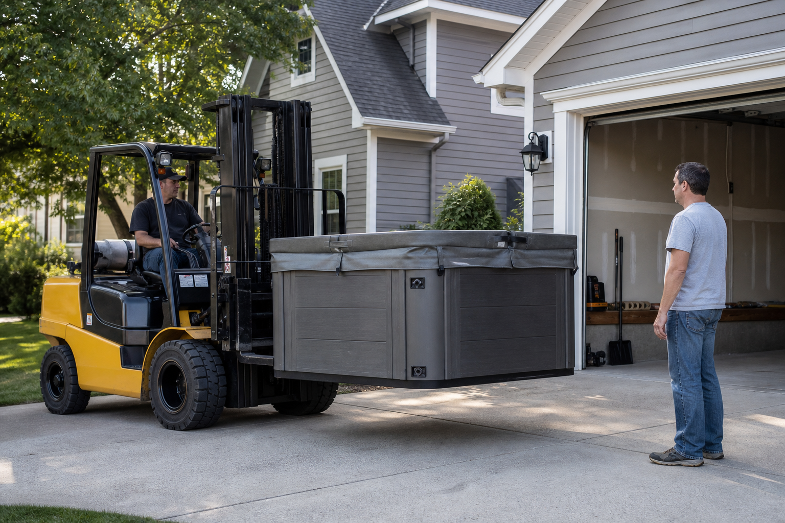 Operator lifting a heavy residential item for a homeowner